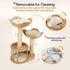 Natural Wood White 3-Tier Cat Tower with Scratching Post, Condo and Plush Baskets
