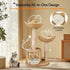 Natural Wood White 3-Tier Cat Tower with Scratching Post, Condo and Plush Baskets
