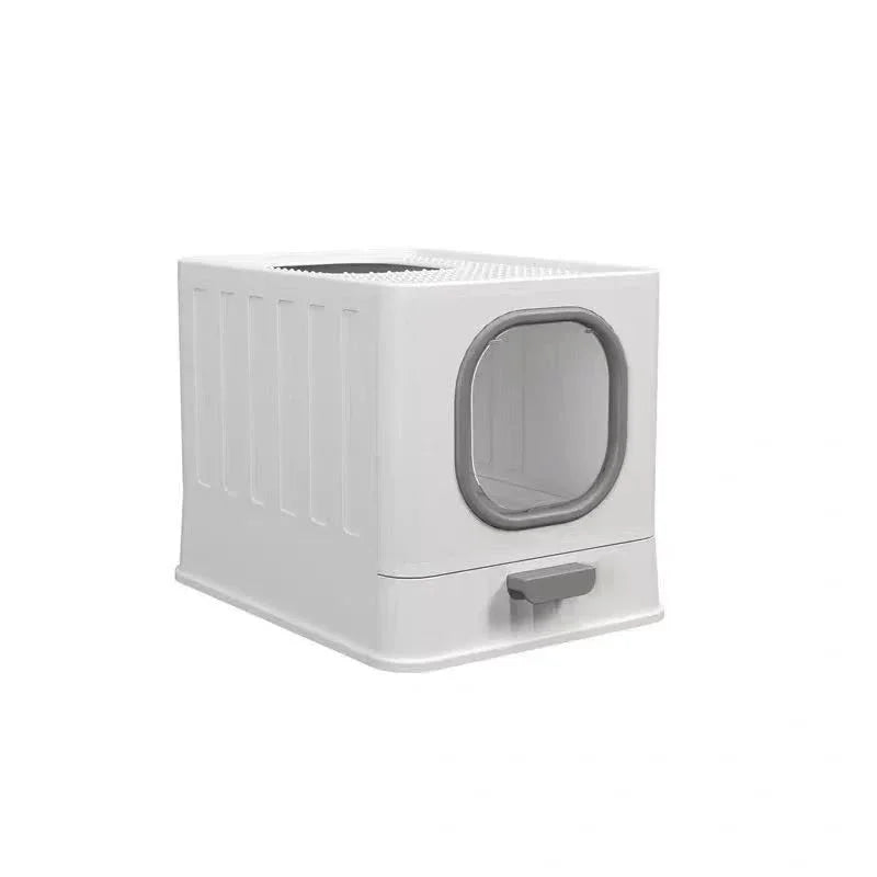 Big Top Entry Deep Tray Enclosed Kitty Cat Litter Box Easy To Clean Pull Handle
