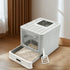 Stainless Steel Enclosed Cat Litter Box Top Exit Pet Toilet Box w/ Litter Scoop