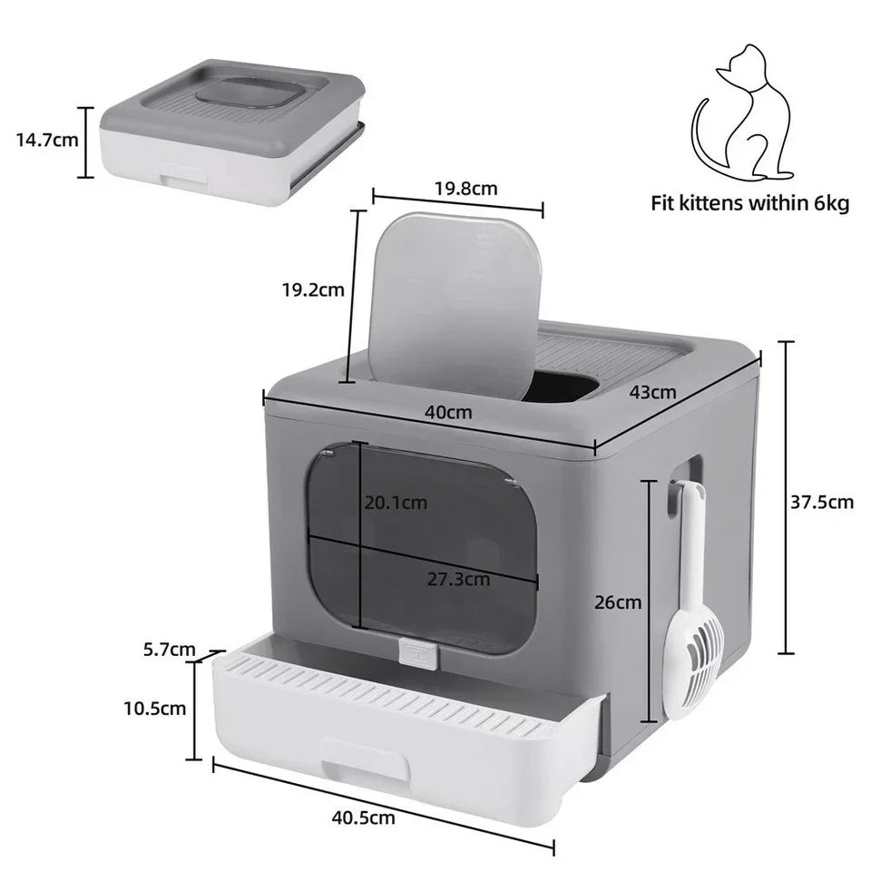 Foldable Fully Enclosed Hooded Cat Litter Box Self-Cleaning Kitty Toilet w Tray