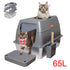 65L Big Cat Stainless Steel Litter Box With Lid High Wall With Triple Pedal Gray