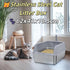Grey Silver Stainless Steel Cat Litter Box with High Sides, Open Top and Scoop