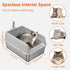 Grey Silver Stainless Steel Cat Litter Box with High Sides, Open Top and Scoop