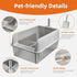 Grey Silver Stainless Steel Cat Litter Box with High Sides, Open Top and Scoop