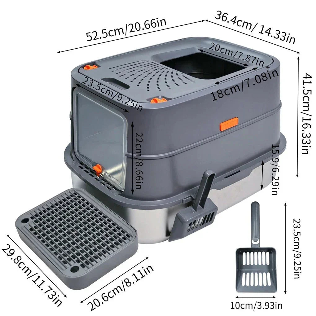 Jumbo Stainless Steel Cat Litter Box for Multi-Cats Large Toilet Box with Removable Lid