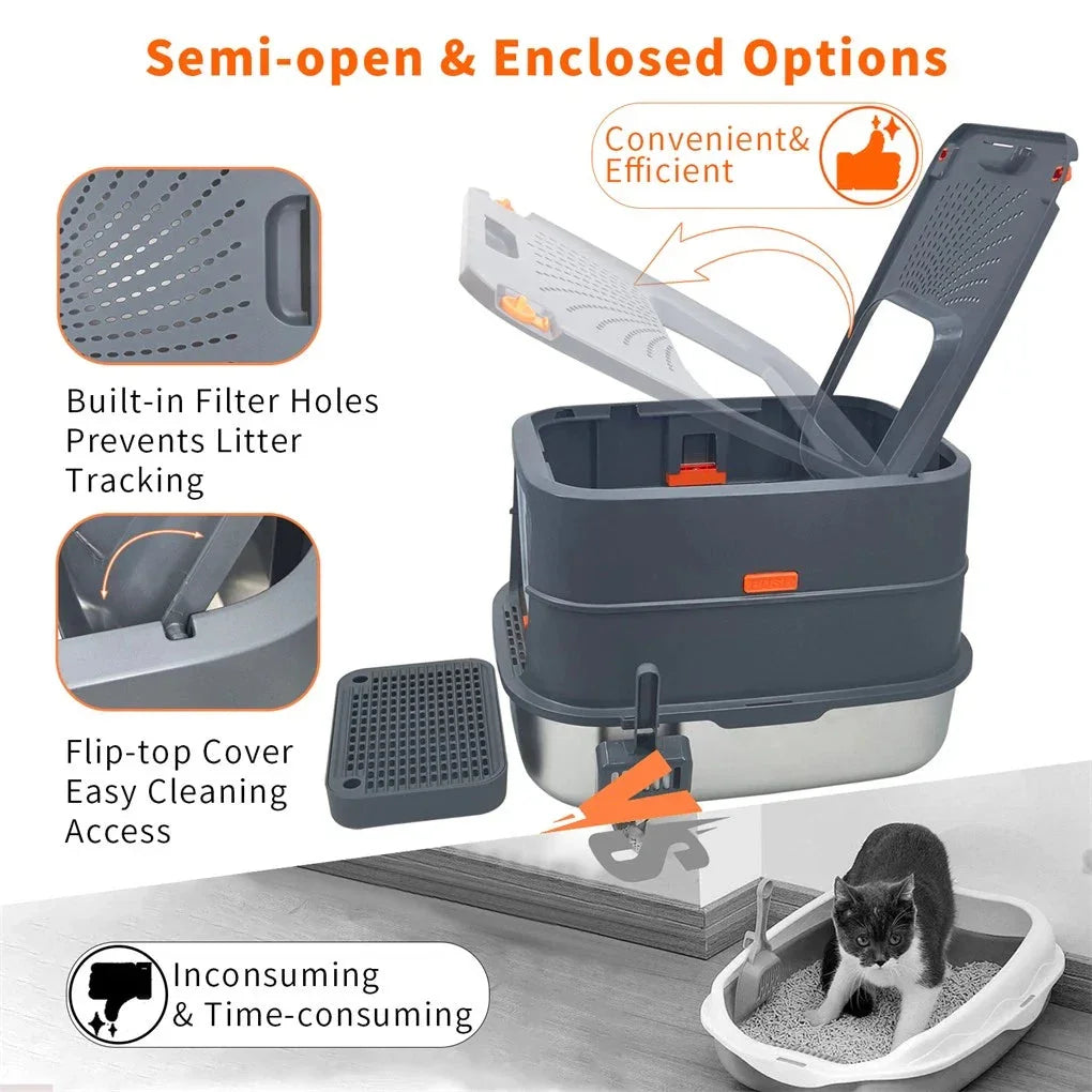 Jumbo Stainless Steel Cat Litter Box for Multi-Cats Large Toilet Box with Removable Lid