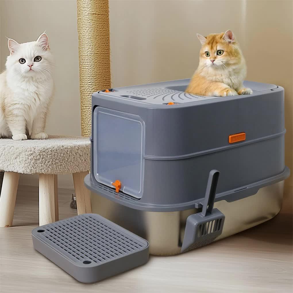Jumbo Stainless Steel Cat Litter Box for Multi-Cats Large Toilet Box with Removable Lid