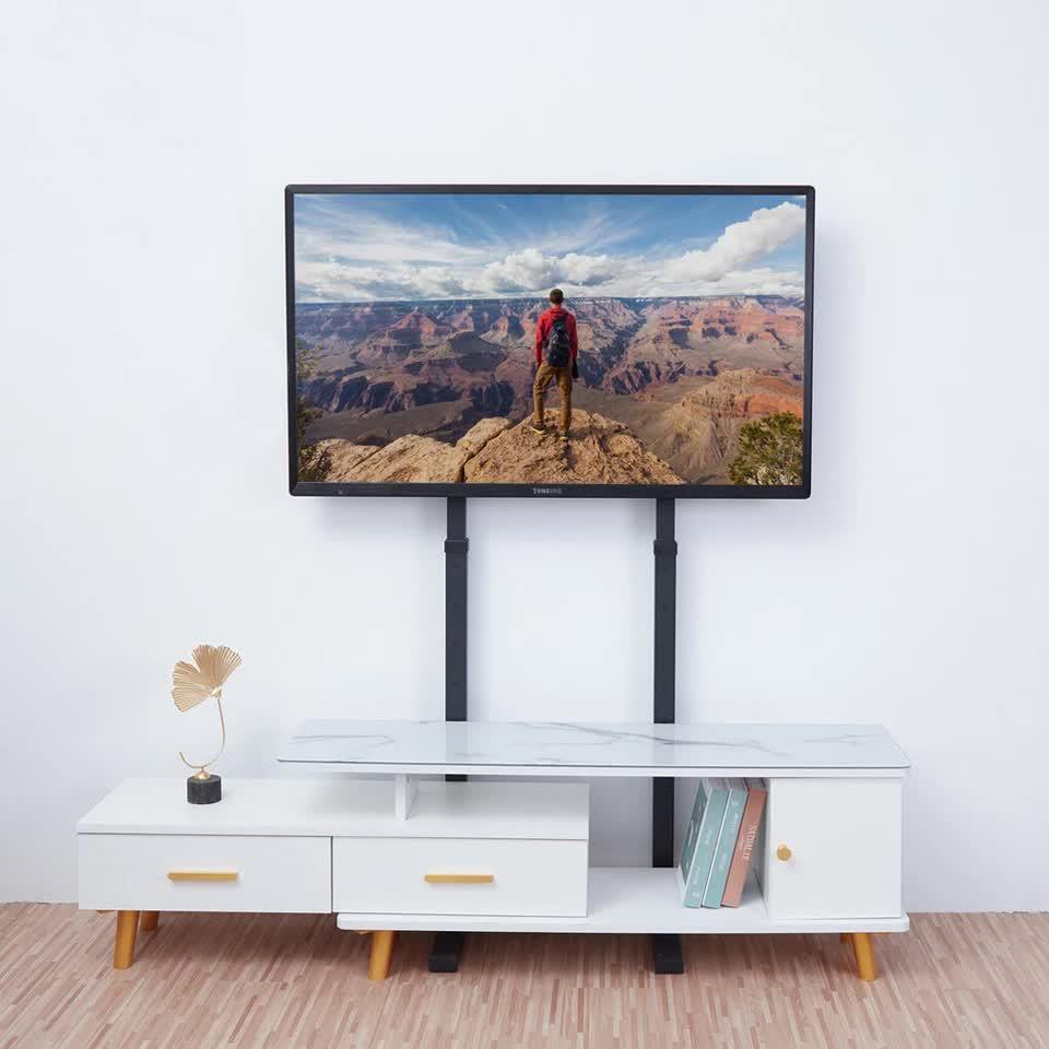 Double Pole Adjustable Tv Cart Floor Stand Mount For 32 to 65Inch