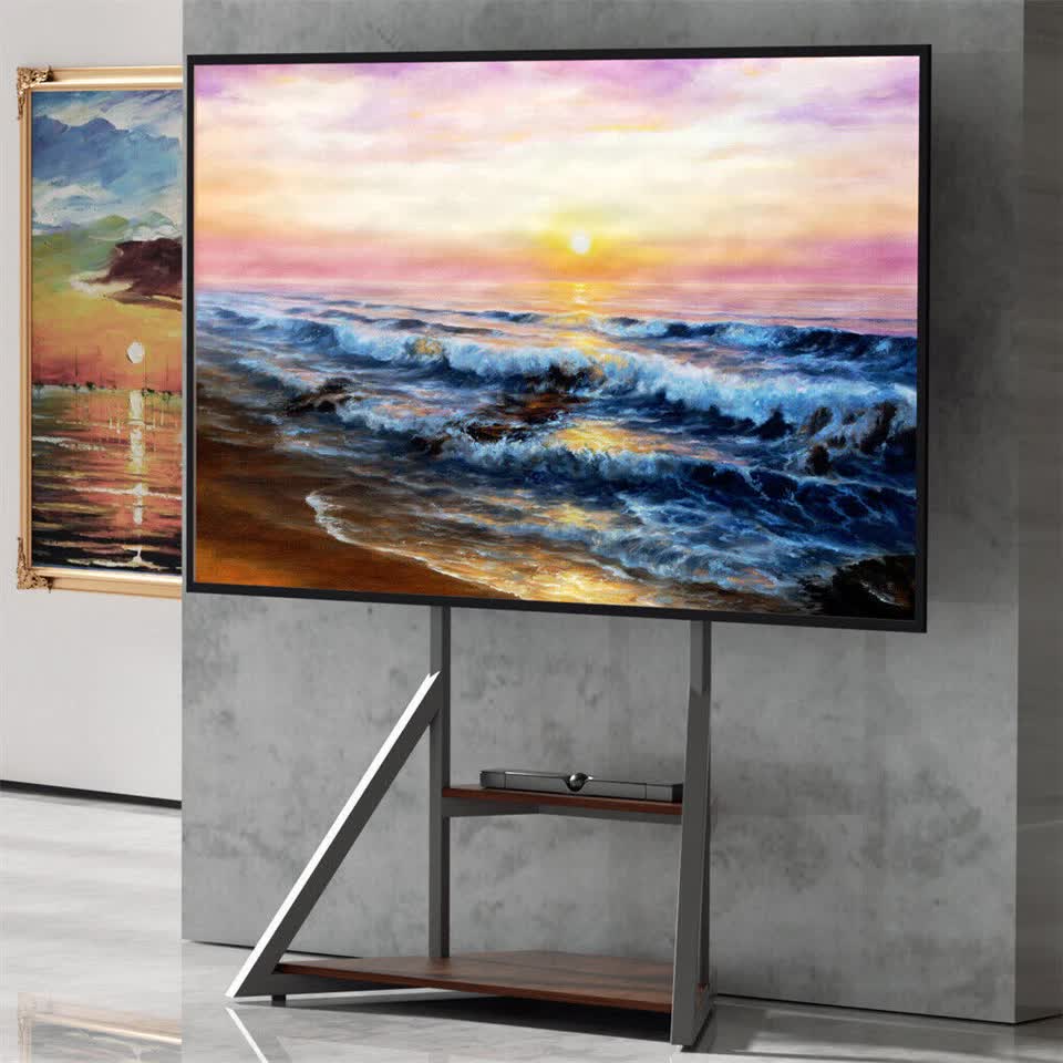 2 Tiers Black Shelves Heavy Duty Universal Tv Floor Stand For 32-75 Inches