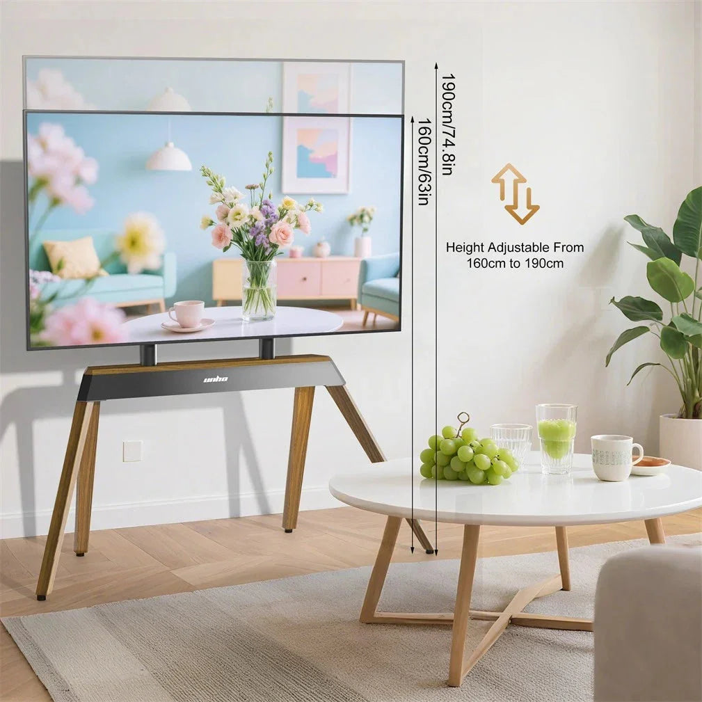 40-86 Inch Large Modern TV Floor Stand Mount - Height Adjustable LED LCD OLED Display Bracket with Trapezoidal Frame