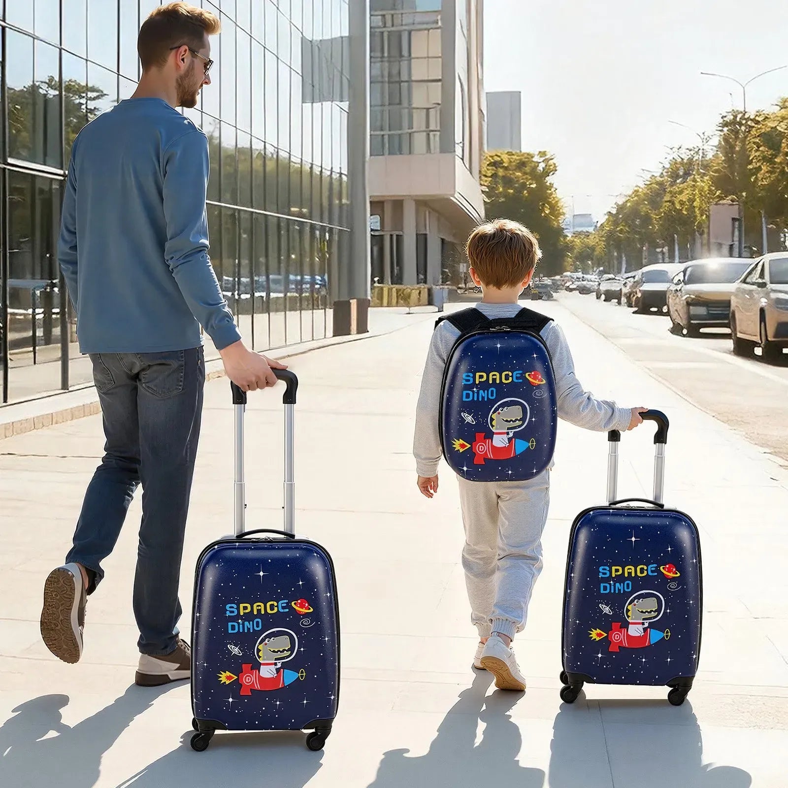 Kids Luggage Set, 2 Piece, 45.7 cm Hardside Rolling Wheels Suitcase with Hard-Shell Backpack, Airline Approved