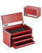 8.6-Inch Portable Metal Tool Box with 3 Drawers, Small Tool Chest with EVA Liners, PP Feet Pads, Heavy-Duty Steel, Ball Bearing Opening, Powder Coated Finish, Red