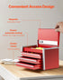 8.6-Inch Portable Metal Tool Box with 3 Drawers, Small Tool Chest with EVA Liners, PP Feet Pads, Heavy-Duty Steel, Ball Bearing Opening, Powder Coated Finish, Red