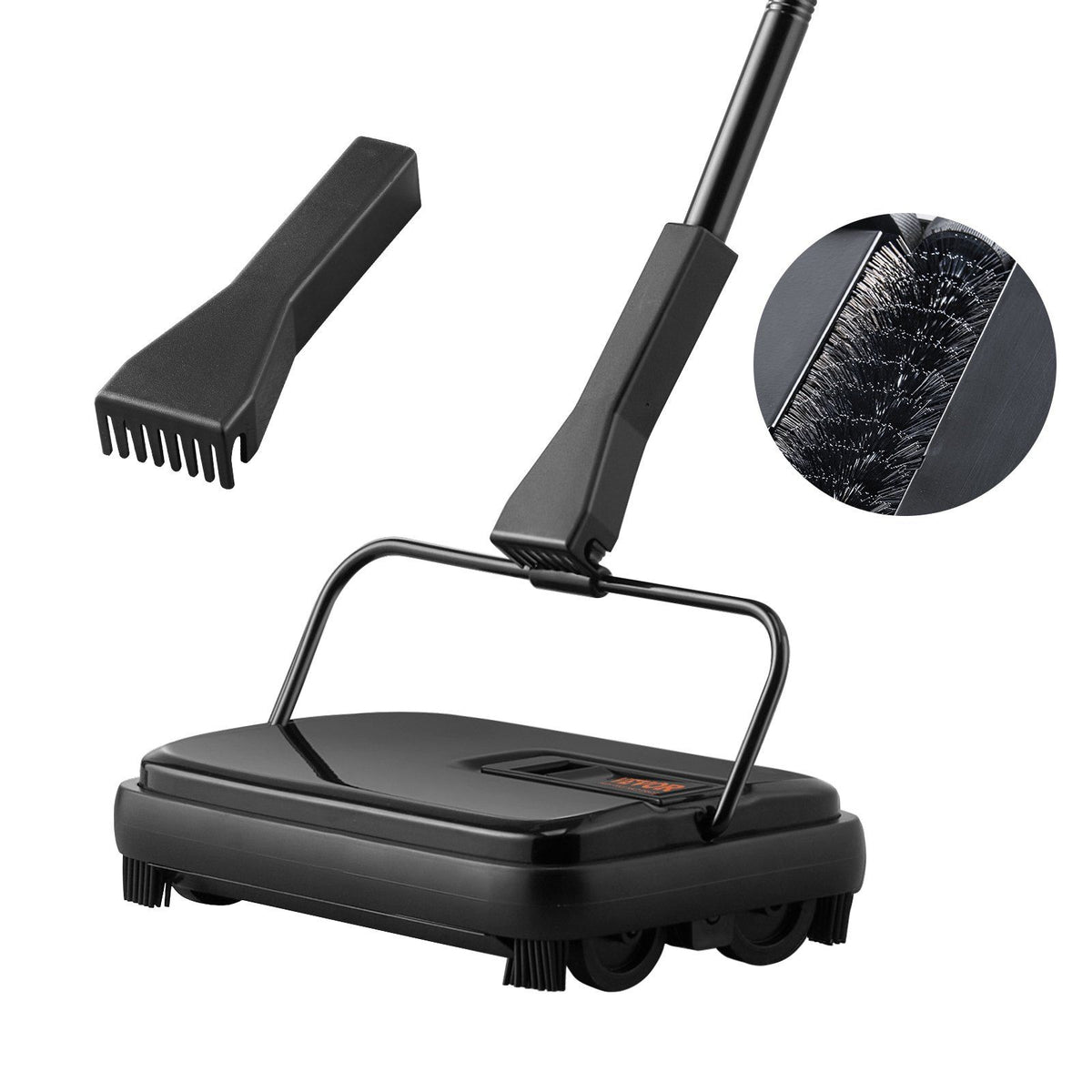 Carpet Sweeper, 200 mm Sweeping Paths, Floor Sweeper Manual Non Electric, Cleans Dust Pet Hair