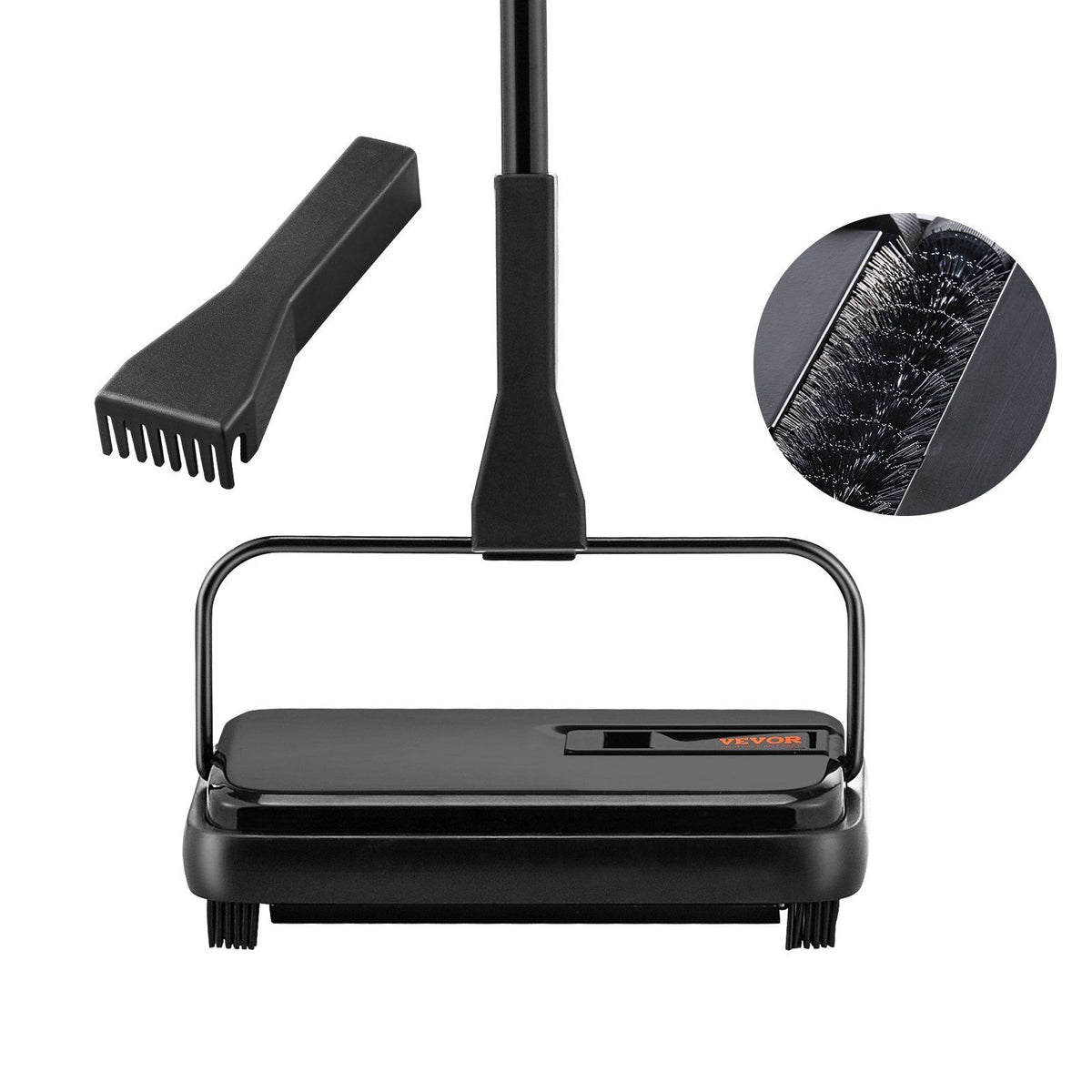 Carpet Sweeper, 200 mm Sweeping Paths, Floor Sweeper Manual Non Electric, Cleans Dust Pet Hair