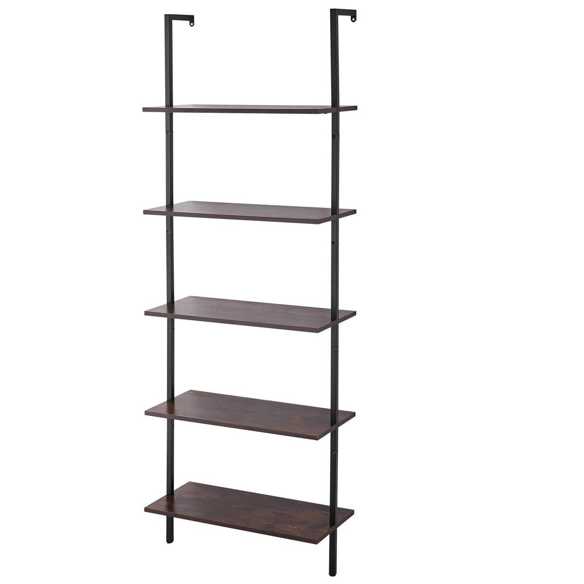 Ladder Shelf, 5-Tier Bookshelf 24x11.8in, Open Wall-Mounted Ladder Shelf with Metal Frame,Storage Rack Sundries Holder for Kitchen Bedroom Bathroom Living Room, Black