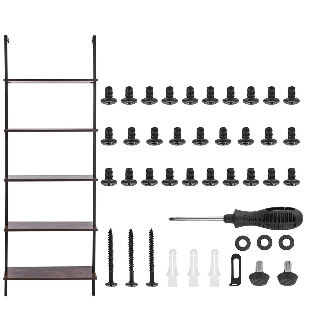 Ladder Shelf, 5-Tier Bookshelf 24x11.8in, Open Wall-Mounted Ladder Shelf with Metal Frame,Storage Rack Sundries Holder for Kitchen Bedroom Bathroom Living Room, Black