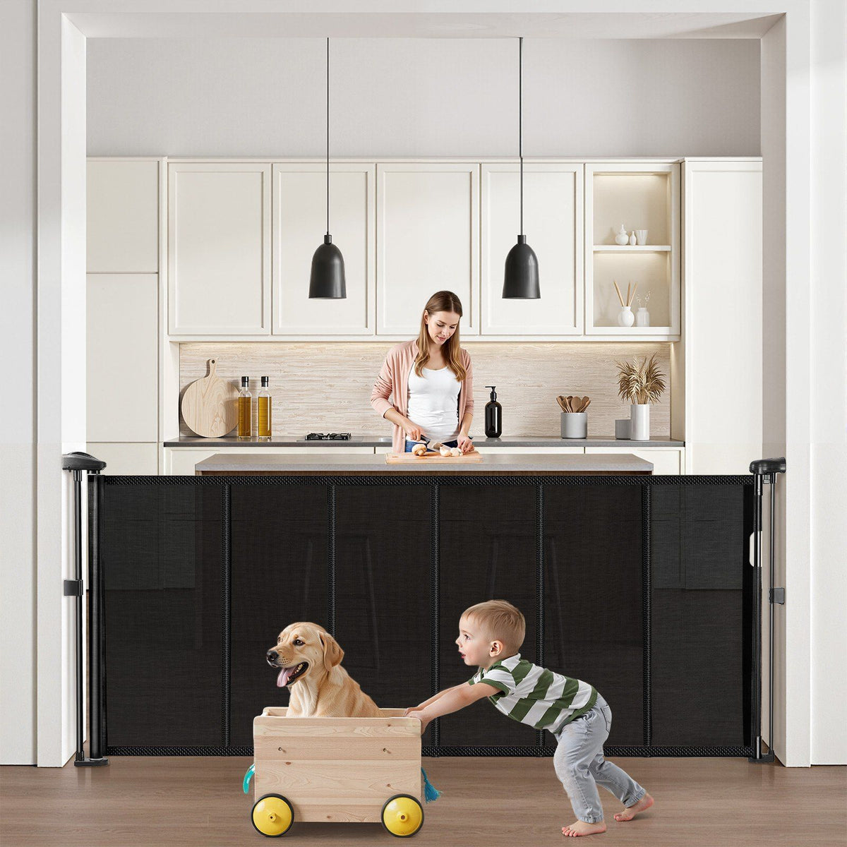 Retractable Mesh Baby Gate, 870 mm Tall, Extends to 1800 mm Wide, Easy-Install Safety Gate for Stairs, Doorways & Hallways, Black