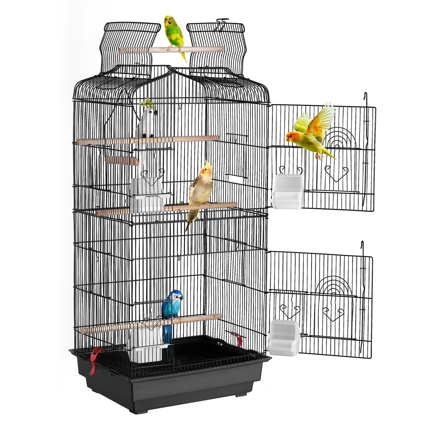 104cm Open Top Large Bird Cage with Stand Hanging Parrot Bird Cage for Parakeets Cockatiels Budgies Lovebirds Finches Canaries Quaker Conures with Swing Perch