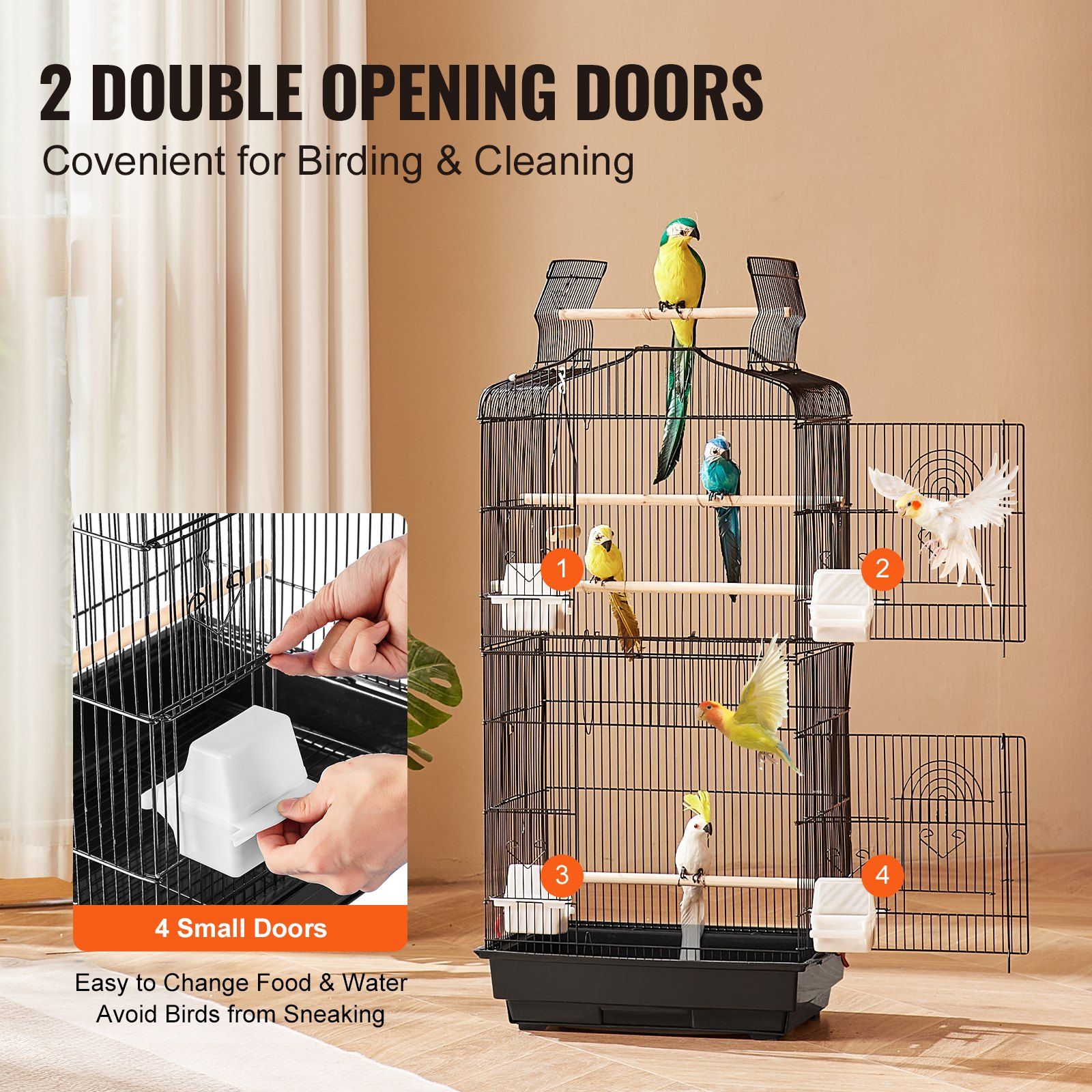 104cm Open Top Large Bird Cage with Stand Hanging Parrot Bird Cage for Parakeets Cockatiels Budgies Lovebirds Finches Canaries Quaker Conures with Swing Perch
