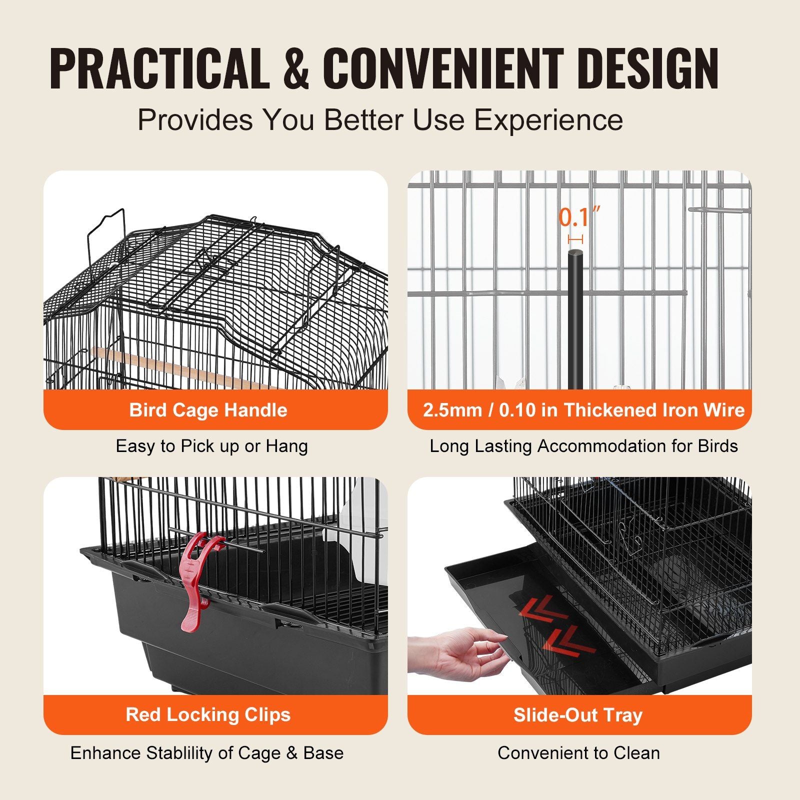104cm Open Top Large Bird Cage with Stand Hanging Parrot Bird Cage for Parakeets Cockatiels Budgies Lovebirds Finches Canaries Quaker Conures with Swing Perch
