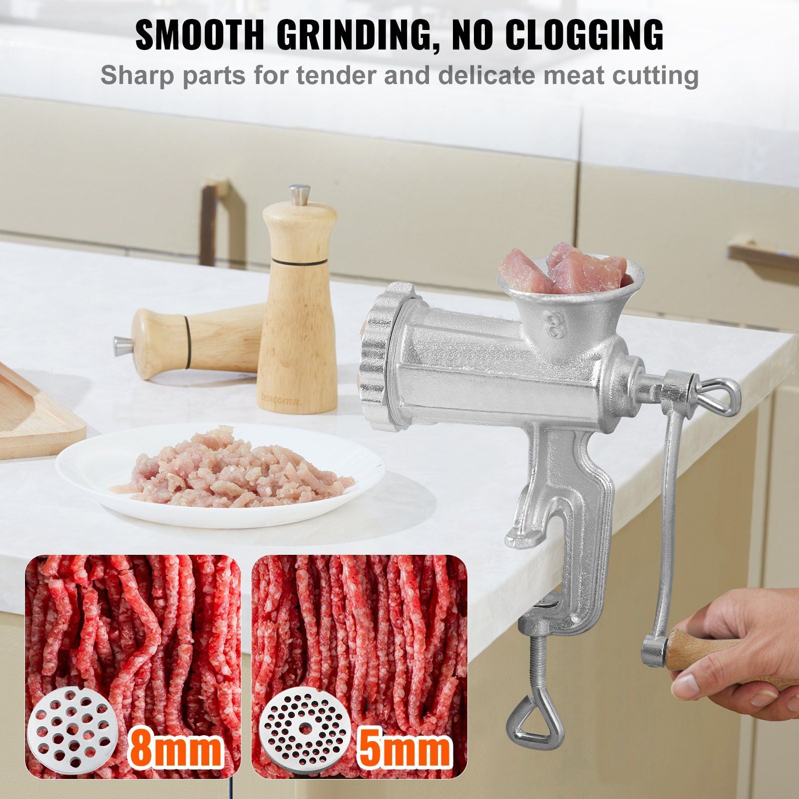 Manual Meat Grinder, Meat Mincer Sausage Maker with 1 Cutting Blade, 3 Sausage Tubes for Beef Pepper Mushroom