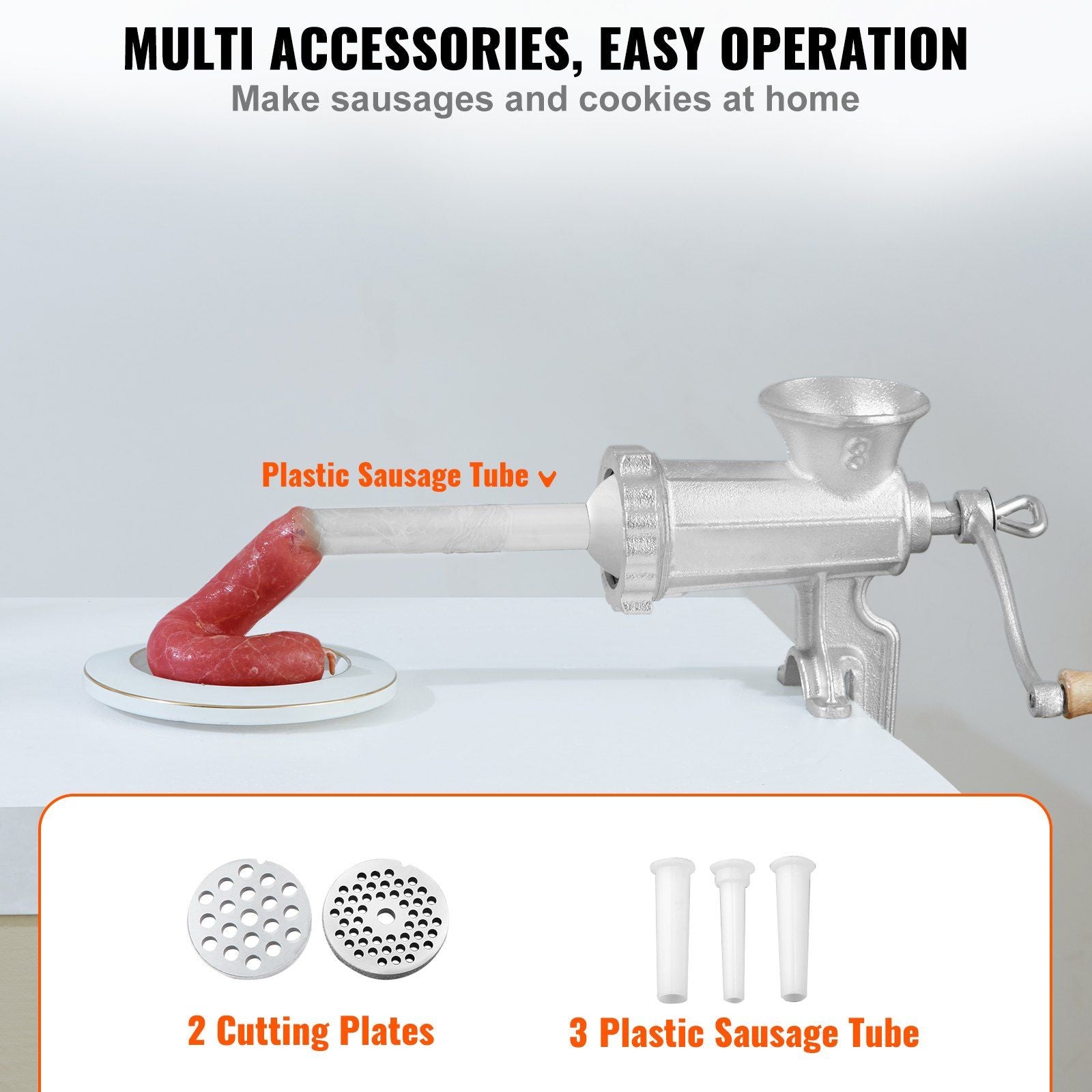 Manual Meat Grinder, Meat Mincer Sausage Maker with 1 Cutting Blade, 3 Sausage Tubes for Beef Pepper Mushroom