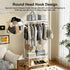 XXL Bamboo Clothes Rail Coat Rack with Wheels, Wooden Open Wardrobe Garment Organizer with Hanging Rod, Shelves and Hooks, White Freestanding Clothes Stand