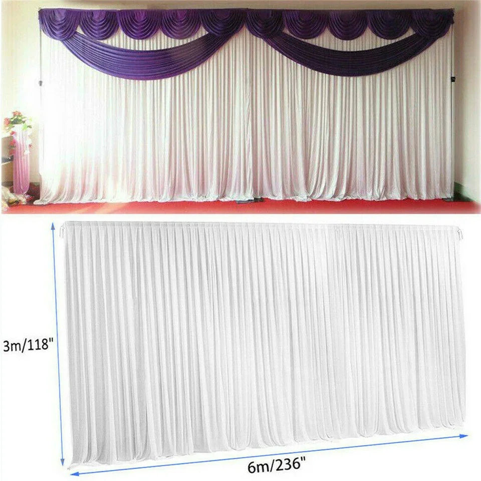 3mx6m 10ft Silk White Backdrop Drapes Curtain Wedding Ceremony Party Home Window Decor