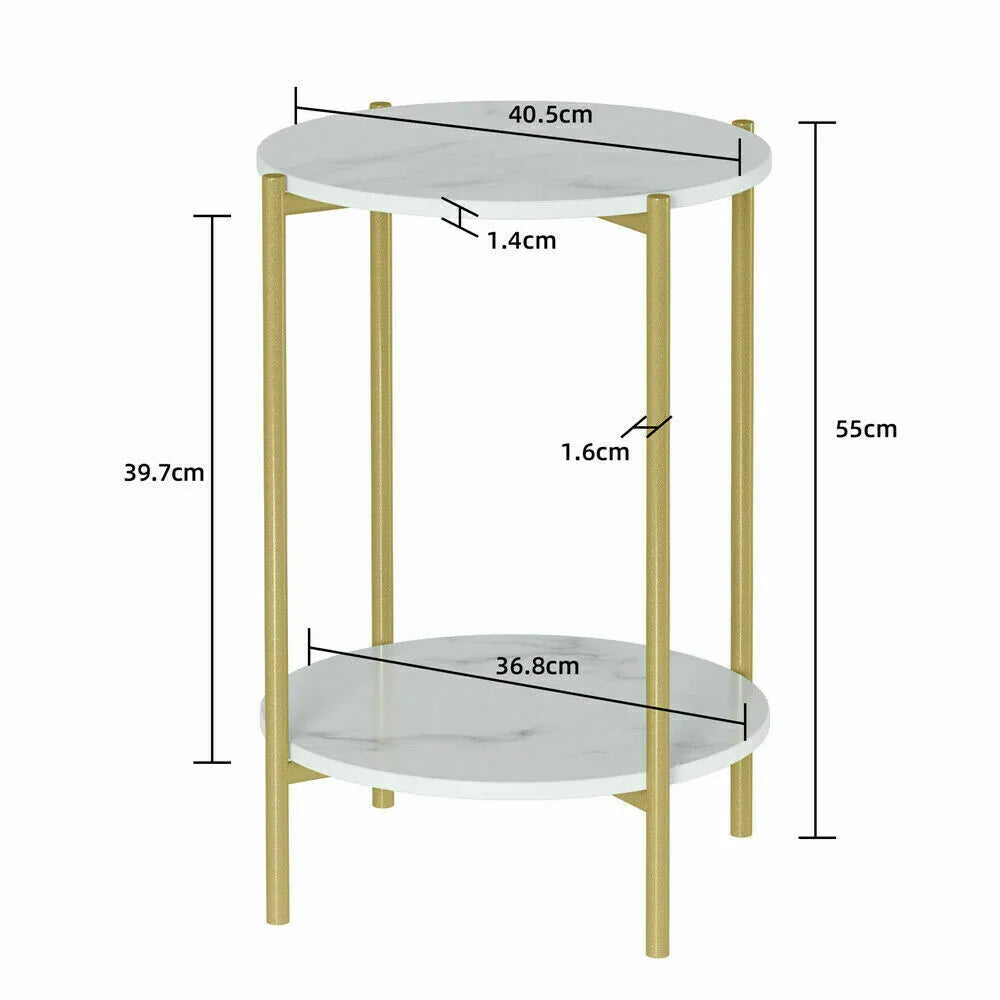 Marble Sofa Side End Table/Coffee Table with Shelf & Gold Iron Legs