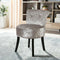 Grey Velvet Vanity Stool with Backrest Button Tufted Makeup Chair