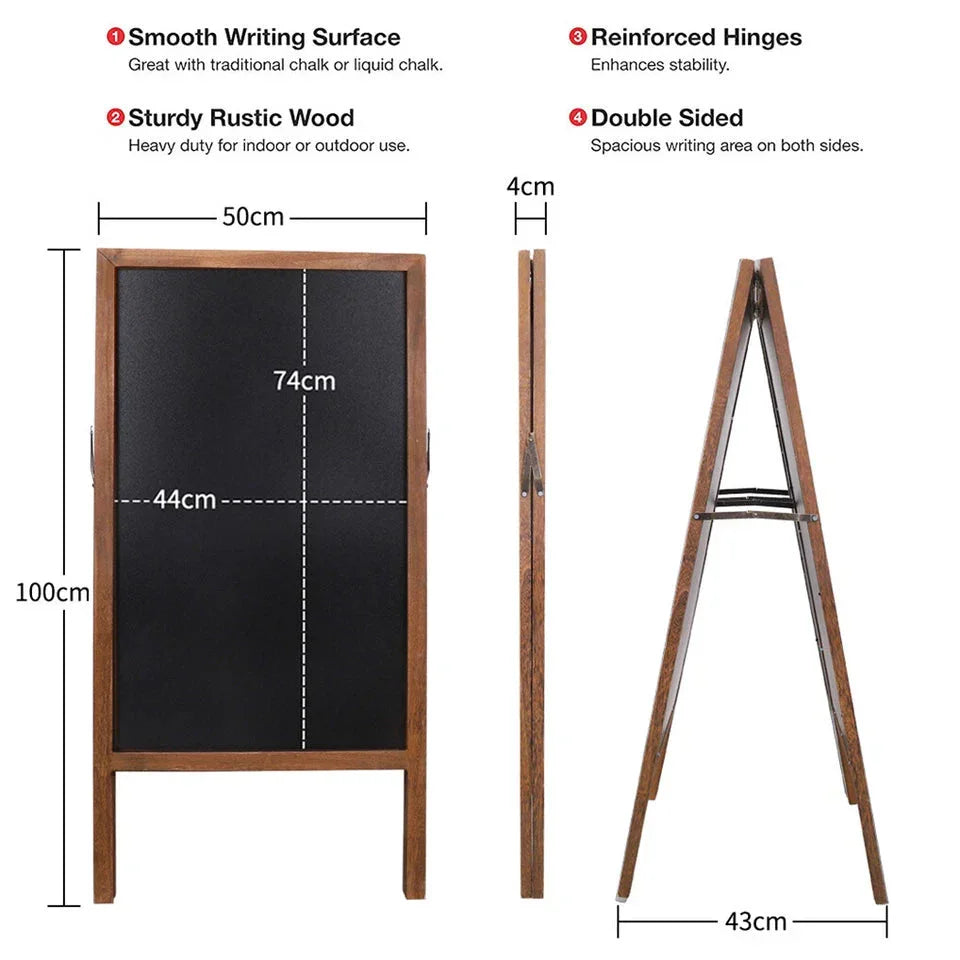 Rustic Wooden Double-Sided Chalkboard Sign for Indoor & Outdoor Use