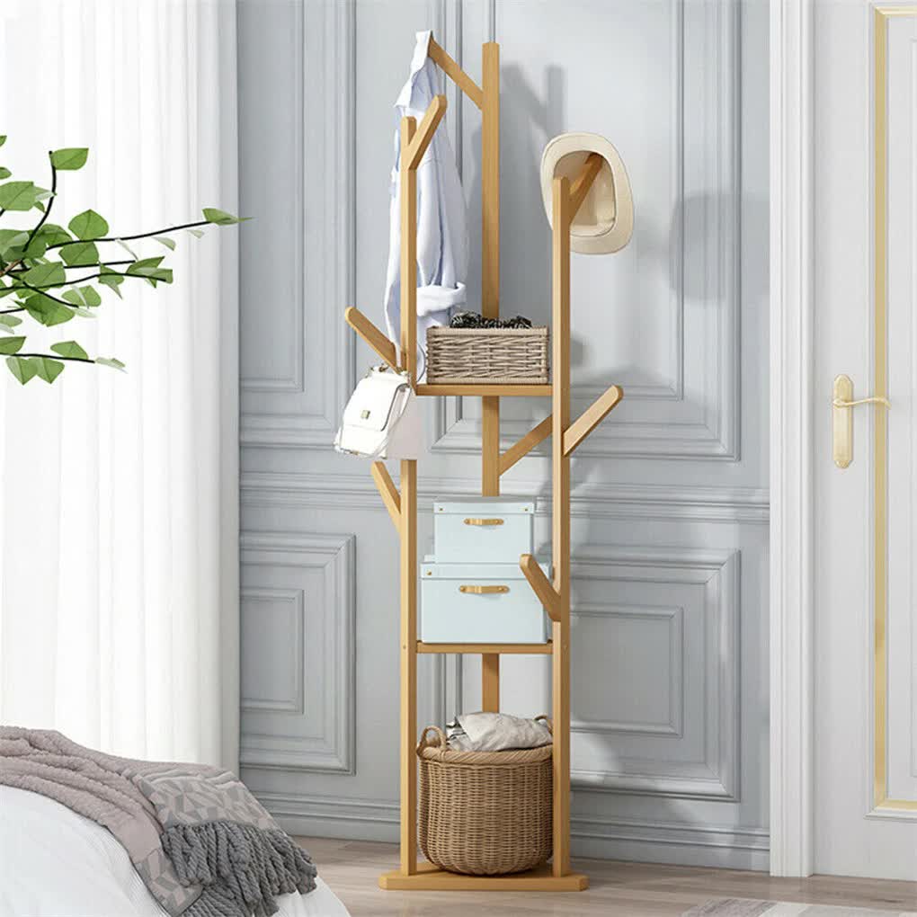 Wooden Coat and Hat Stand with 10 Hooks – Floor Standing Clothes and Umbrella Rack
