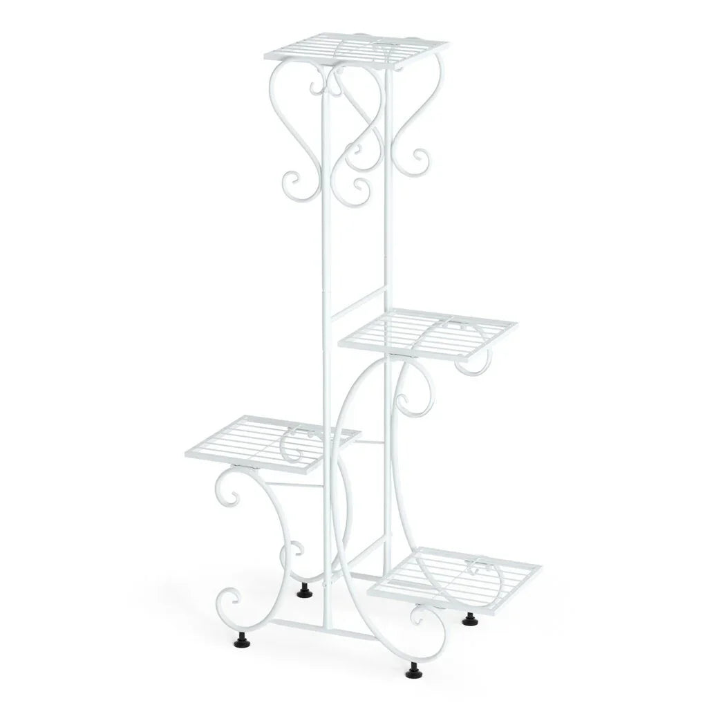 White Practical Plant Stand Wrought Iron Flower Pot Holder Corner Plant Shelf Organize