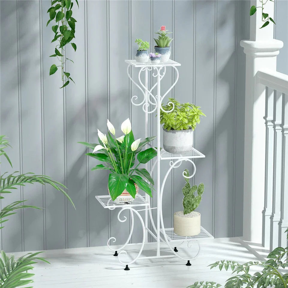 White Practical Plant Stand Wrought Iron Flower Pot Holder Corner Plant Shelf Organize
