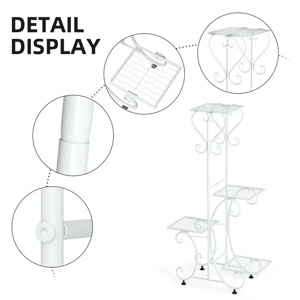White Practical Plant Stand Wrought Iron Flower Pot Holder Corner Plant Shelf Organize