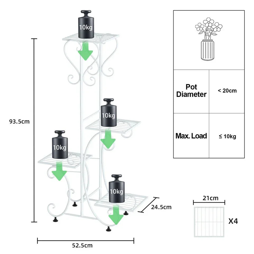 White Practical Plant Stand Wrought Iron Flower Pot Holder Corner Plant Shelf Organize