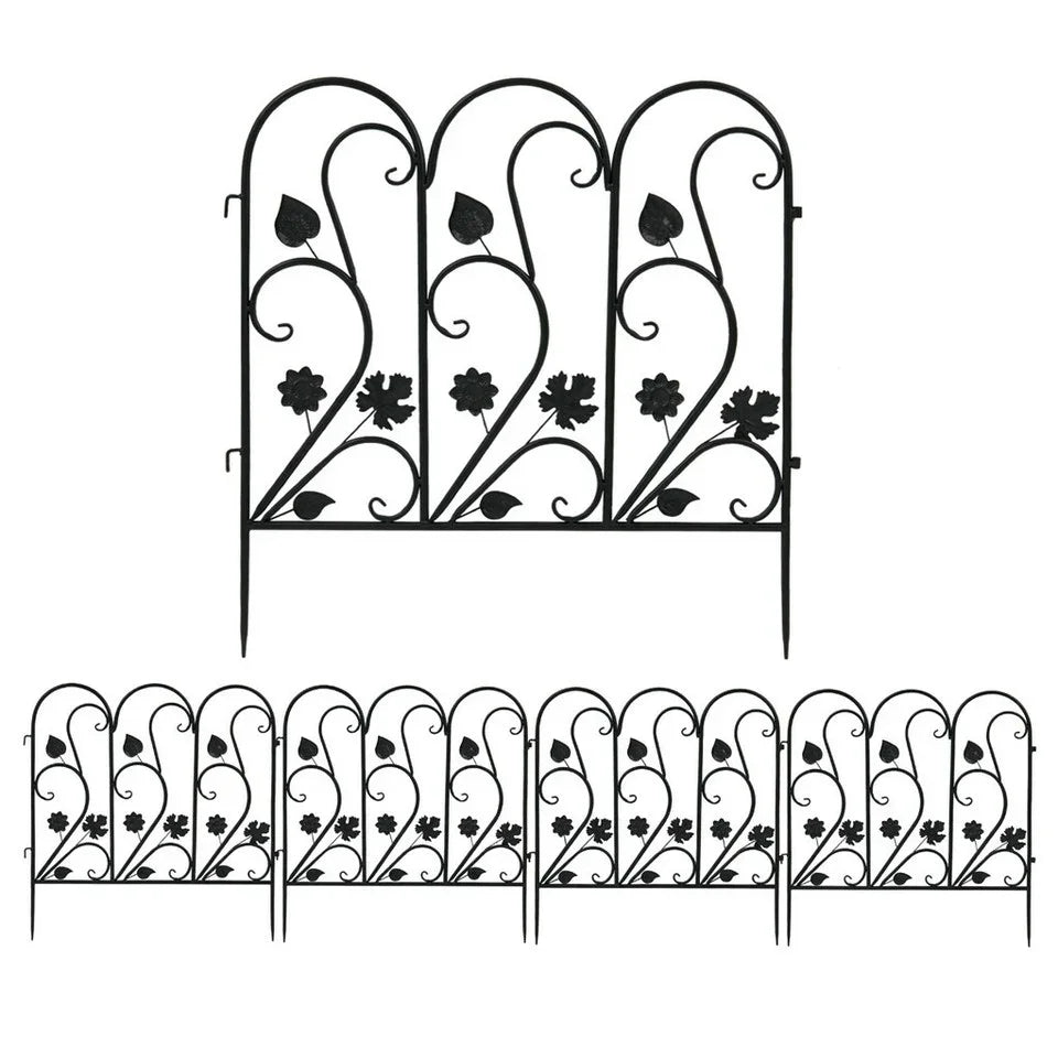 5-Piece Decorative Garden Fence Black Metal Wire Patio
