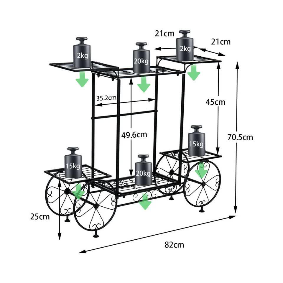 6 Tiers Garden Cart Stand & Flower Pot Plant Holder Display Rack Parisian Style