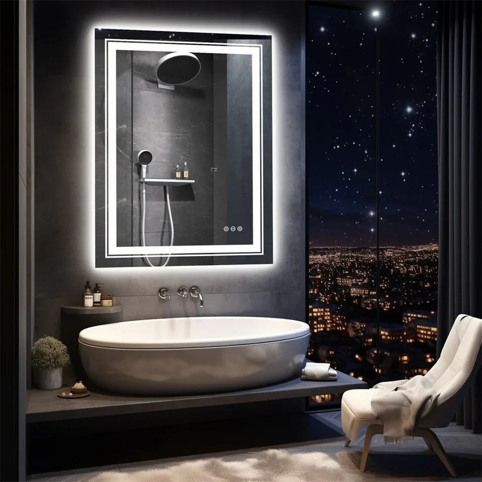 900*700MM Dimmable LED Bathroom Mirror Antifog Wall Mounted Vanity Makeup Mirror