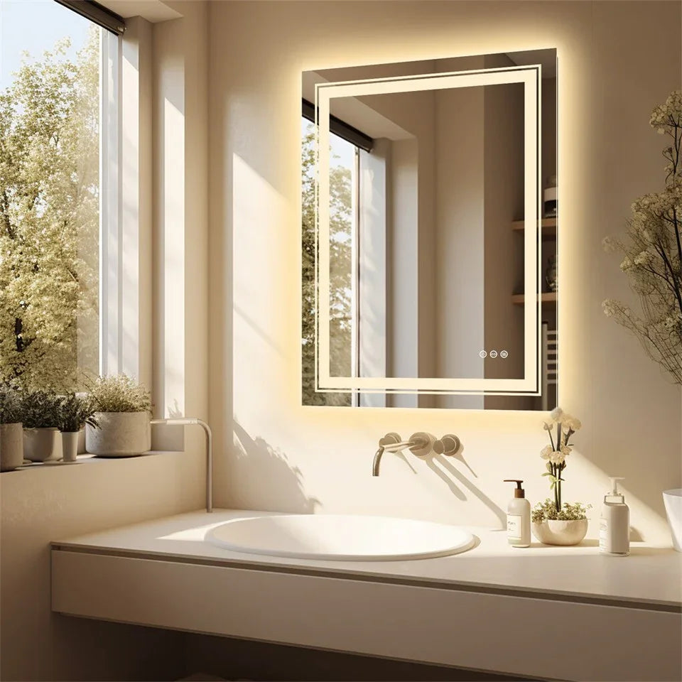 900*700MM Dimmable LED Bathroom Mirror Antifog Wall Mounted Vanity Makeup Mirror