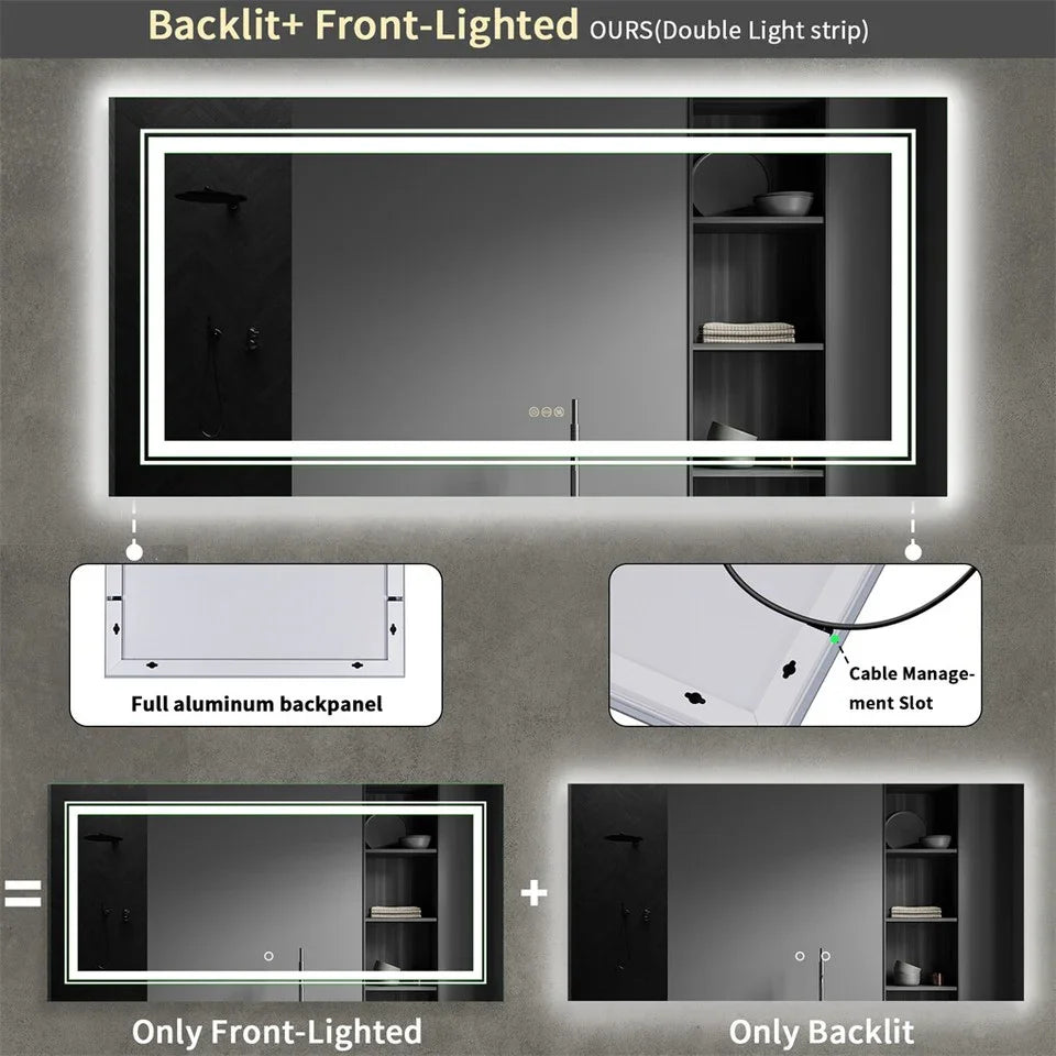 LED Bathroom Mirror Double Light Vanity Makeup Mirror Tall Full-Size Body Mirror 1200*600mm Double LED