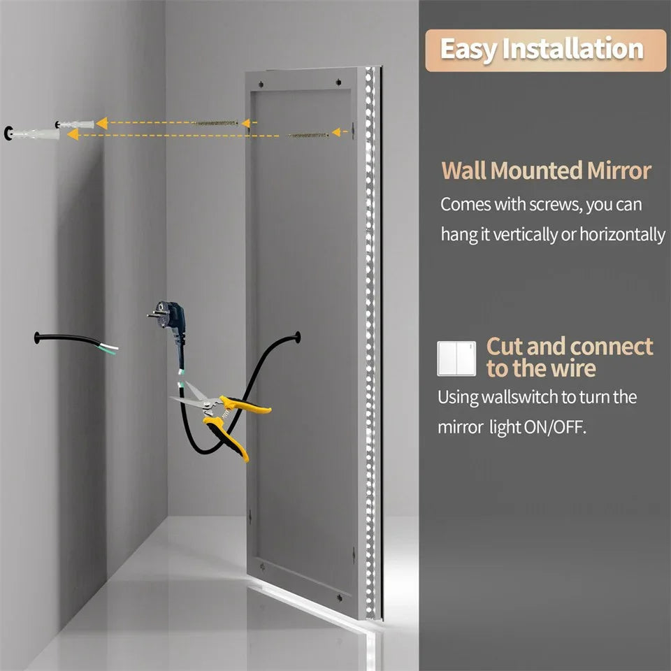 1.83M Oversize Dual Light Bathroom Mirror Super Anti-Fog Makeup Dressing Mirror