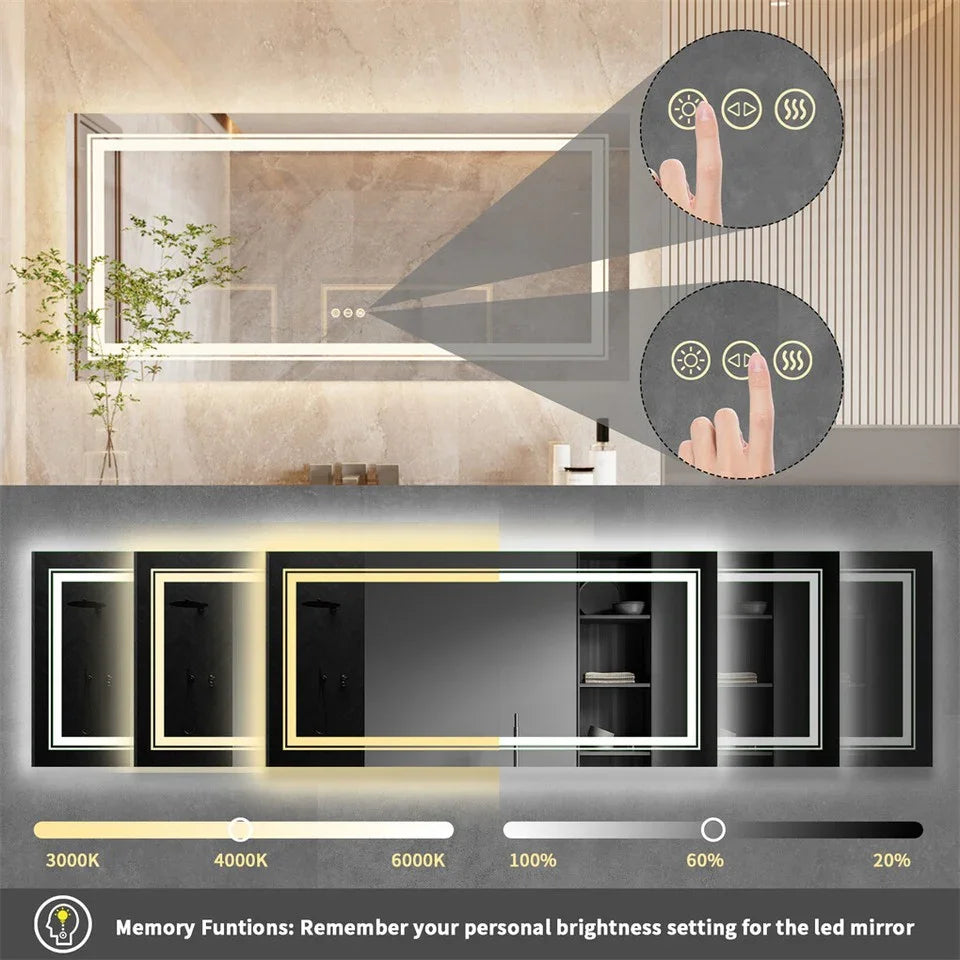 1.83M Oversize Dual Light Bathroom Mirror Super Anti-Fog Makeup Dressing Mirror