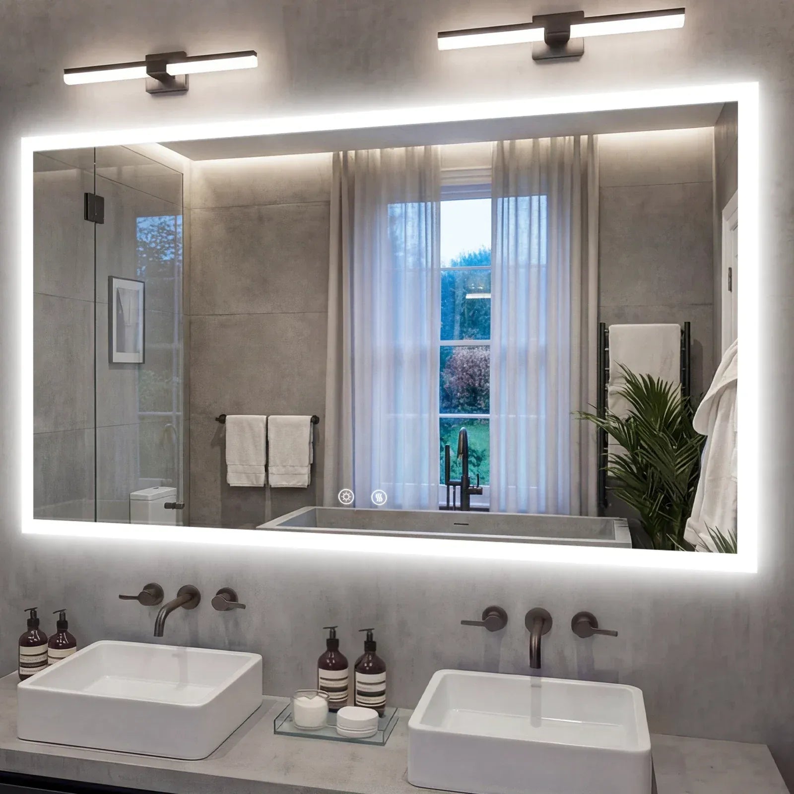Smart LED Bathroom Mirror Anti-Fog Wall Mounted Vanity Mirror with 3 Color Dimmable Lights Touch Sensor 100x70cm