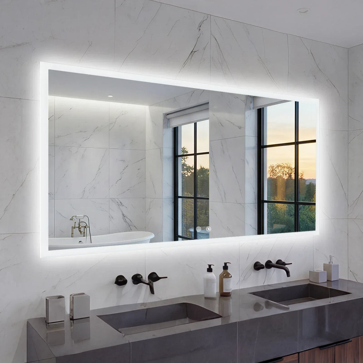 Smart LED Bathroom Mirror Anti-Fog Wall Mounted Vanity Mirror with 3 Color Dimmable Lights Touch Sensor 120x70cm