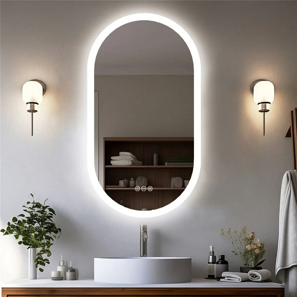 Premium Oval LED Anti-Fog Bathroom Mirror(80x50cm)