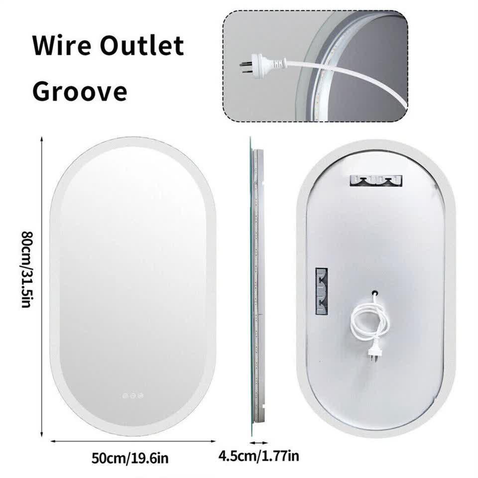 Premium Oval LED Anti-Fog Bathroom Mirror(80x50cm)