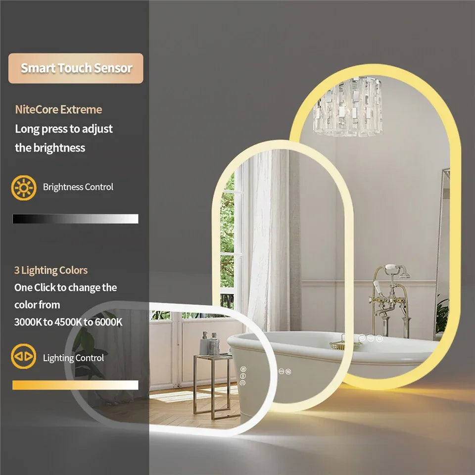 Premium Oval LED Anti-Fog Bathroom Mirror(100x50cm)
